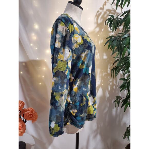 T by Talbots Abstract Watercolor Mesh Side Ruched Active Top Womens Size L UPF - Picture 4 of 9